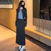 Conjunto de Suéter de Punto y Falda con Diseño de Bloques de Color Falso de Dos Piezas, Moda Suave Adelgazante, Nuevo para Primavera 2025
