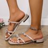 Sandalias de Verano 2025 Nuevas Europeas y Americanas con Lazo Corazón y Pedrería, Punta Abierta, Venta Directa de Fábrica, Comercio Exterior Transfronterizo, Calzado para Mujer
