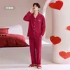 Pijama vermelho para homens, adequado para o ano do zodíaco, estilo primavera e outono, cardigã de manga longa 100% algodão, tamanho grande, roupa de casa 100% algodão para outono e inverno