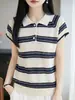 2026 Verano Nuevo Camisa de Punto con Cuello Polo de Tencel Lyocell Manga Corta Bloque de Color Rayas Top Holgado Camiseta