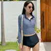 Novo maiô boxer de manga comprida dividido sexy feminino que cobre a barriga, modelador, para seios pequenos, com sustentação, biquíni conservador, maiô para fontes termais