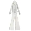 Sudadera con capucha y cremallera Derong Yoga + Pantalones acampanados con cordón de cintura alta - Pantalones casuales - Traje deportivo para mujer