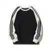 Sudadera de Otoño 320g Peso Pesado Bloques de Color Raglán Tres Rayas Superior Estilo Coreano para Pareja Cuello Redondo Retro Americano Transfronterizo