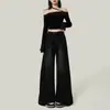 Jeans de pierna ancha deshilachados en negro y gris estilo retro americano para mujer, nuevos pantalones largos holgados acampanados de cintura alta para otoño de 2026