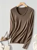 Camiseta Básica de Punto de Seda y Lana de Manga Larga para Mujer, Cuello en U Abotonada Elástica Ajustada, Nueva para 2026