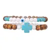 Joia de Mão Personalizada Transfronteiriça Europeia e Americana Tendência da Moda Masculina Pulseira de Cruz de Turquesa Pulseira de Contas de Madeira Cerâmica Jade Contas Homens