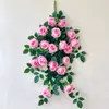 Revestimiento de pared de enredadera de rosas artificiales de alta gama y realista, adecuado para decorar paredes de sala de estar, con follaje y enredaderas de flores artificiales, incluyendo plantas colgantes