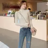 Blusas de Gola Alta Meia-Estação para Mulheres, Camisas de Base de Tricô de Manga Longa Justas para Mulheres, Suéteres com Efeito Emagrecedor para Mulheres
