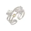 Anillo Abierto de Mariposa Cepillado de Lujo Ligero de Gama Alta, Aleación de Cobre con Tres Filas de Circonita, Anillo Ajustable para Dedo Índice, Anillo de Estilo Nuevo