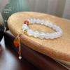 Pulseira com Pingente Folha de Jade Dourado Ágata Branca Feminina Primavera 2024 Simples Branca Pedra Natural Contas Joias