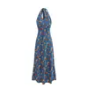 L25241-26 Vestido Floral Estilo Feriado de Primavera para Mulheres, Vestido com Alça no Pescoço, Vestido Longo Elegante Retrô