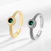 Anillo Abierto con Patrón de Estilo Coreano, Diseño Personalizado para Combinar con Todo, Galvanoplastia Retro, Micro-incrustado con Zircón Verde Redondo