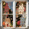 BRUP Hoja de Arce Otoñal Calabaza Casa de Dibujos Animados Pegatina Electrostática para Ventana Acción de Gracias Pegatina Decorativa para Vidrio de Ventana Estilo Nuevo Transfronterizo
