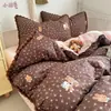 Juego de cuatro piezas de algodón puro Clase A, ropa de cama de gasa de doble capa, funda de edredón 100% algodón, sábana bajera, funda de edredón, juego de tres piezas para dormitorio universitario 4
