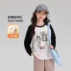 Pudding Haru Roupa de Outono Meninas Roupas Infantis 100% Algodão Camiseta Estilo Outono 2026 Desenho Infantil Bloco de Cores Manga Raglan Camiseta
