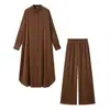Ropa de mujer transfronteriza al por mayor 2026 otoño nuevo moda europea y americana ajustado a rayas abrigo largo conjunto de pantalones casuales