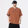 Tamanho Extra Grande Novidades de Verão Masculinas 230g Algodão Puro Gola Redonda Camiseta Masculina Simples Solta Versátil Bordado de Letra Manga Curta