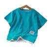 [Gran Venta ~ Gran Venta] Camiseta de Verano para Niños Algodón Waffle Falso Dos Piezas Manga Corta Niño Bebé Estilo Coreano Camiseta Falsa de Dos Piezas