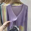 Cárdigan de Punto, Estilo Veraniego Delgado, Ropa Exterior para Mujer, Cuello en V, Seda de Hielo Blanca, Principios de Primavera, Chaqueta Protectora Solar Estilo Chanel, Top Corto