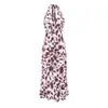 Ropa de Mujer Europea y Americana 2026 Verano Nuevo Moda Francesa Vestido Largo Estampado con Cuello Halter Vestido Sexy con Cuello en V
