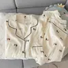 Pijama de Gaze de Algodão Puro com Desenho de Dachshund e Nuvem para Mulheres 2026 Novo Outono/Primavera Mangas Longas Cardigan Roupa de Casa Verão