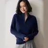 Jaqueta Suéter Feminina Gola Alta Retrô Tricô Torcido Pulôver Zíper Meio Cashmere Gola Alta Espessa
