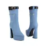 Tamanhos 34-45 Botas Femininas Impermeáveis com Plataforma Versáteis, Botas Femininas de Cano Médio Transfronteiriças, Salto Super Alto, Sapatos Femininos Slip-On de Tamanho Grande com Salto Grosso