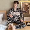 Pijama de pareja de terciopelo dorado de alta calidad con estampado de camelia para mujer, primavera y otoño, negro, manga larga, blanco, traje cárdigan para otoño e invierno