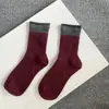 Calcetines Altos Holgados Rayados con Tira de Letras Retro Rojo Gris Ankora Estilo Universitario Moda Calcetines de Puntos al por Mayor