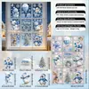 Decoración de ventana electrostática de muñeco de nieve, Santa Claus, renos, pingüinos, copos de nieve, fresca, navideña, azul y blanco, venta al por mayor transfronteriza