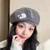 Boina listrada com laço estilo japonês para mulheres, doce, fofa, artística, versátil, chapéu de pintor de nuvens, moderno
