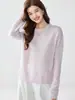 26 Suéter de Cashmere Simples com Gola Redonda e Manga Longa Feminino Branco Versátil Quente Casual Malha Solta Outono Inverno Nova Chegada Top
