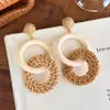 Pendientes de Paja Hechos a Mano Estilo Resort, Pendientes de Ratán con Ambiente de Playa Marina, Accesorios para Orejas Estilo Bohemio de Nicho