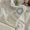 Meias Cano Curto Listradas Florais Pequenas Estilo Coreano para Mulheres, Meias Invisíveis, Meias Curtas Finas Respiráveis para Primavera e Verão, Algodão Puro, Antiderrapante, Meias Femininas com Calcanhar Antiderrapante