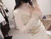 Novo estilo interior sexy malha oca transparente manga comprida malha undershirt top camisa de renda