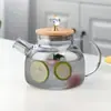 Tetera de Vidrio de Borosilicato Alto Jarra para Jugo Hervidor de Agua Fría Calentamiento a Llama Abierta Hervidor con Tapa de Bambú Hervidor de Agua Fría para el Hogar Tetera de Flores