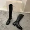 Nuevas Botas de Caballero de Tacón Grueso para Mujer 2021 Botas Delgadas de Invierno Botas Altas de Punta Cuadrada Pequeña Botas Altas Hasta la Rodilla con Forro de Felpa