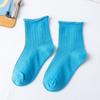 Calcetines Grues de Rayas Rizadas para Niños Color Sólido Talla Infantil Todo Fósforo Color Caramelo Calcetines Cortos Calcetines de Algodón Acumulado con Encaje de Caña Media