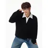 Cl espiga de trigo ajuste peso pesado otoño moderno hombres estampado cuello polo eanT ropa interior manga larga holgado sudadera de dos piezas falsa