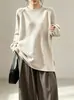 Suéter de lana pura suave con mangas raglán, nuevo para otoño e invierno, talla grande, para mujer, top de cuello redondo, suéter suelto de longitud media, abrigo de estilo casual