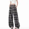 Calça larga xadrez retrô americana afunilada, unissex, estilo neutro, caimento solto, versátil, calça casual reta com bom caimento