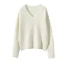 Novo Suéter de Cashmere com Decote V para Mulheres, Espesso e Quente, Tricotado de Manga Longa Versátil, Simples e com Caimento Solto, Camada Base Elegante
