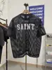 Novo Estilo Europeu e Americano Design Vazado 80 Estrelas Digitais Blusa de Tricô Solta Gola Redonda Manga Curta Esportiva Tendência Masculino e Feminino