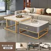 Mesa de centro em ardósia para sala de estar, moderna e simples, para apartamentos pequenos, novo modelo 2026, mesa de centro quadrada de vidro para espaços pequenos