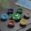 Venta al por mayor Juego de Té Kung Fu Colorido Ice Crack Taza de Pez de Cerámica Tetera Creativa Regalo para Actividad Empresarial Impresión
