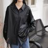 Camisa Retro de Manga Larga de Cuero PU para Mujer 2026 Primavera y Otoño Nuevo Estilo Coreano Chaqueta Top Casual Elegante de Gama Alta
