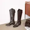 Primeiro Encontro Ji Moda 5cm Aumento de Altura Botas de Cavaleiro Retrô Femininas Salto Grosso Bico Quadrado V Botas Longas/Curtas Vintage