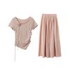 [Oufan] blusa feminina moderna estilo nacional camélia tridimensional barra irregular com cordão na cintura 9766
