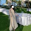 Nuevo Vestido Sexy Estilo Tailandés Francés para Vacaciones, Transparente, Espalda Descubierta, Top de Tubo para el Cuello, Vestido Largo de Hada con Volantes para Mujer