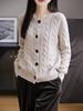 Cárdigan de Punto de Lana Mercerizada 100 de Cinco Puntadas con Cuello Redondo Grueso Trenzado para Mujer Otoño e Invierno Suéter Holgado de Alta Calidad